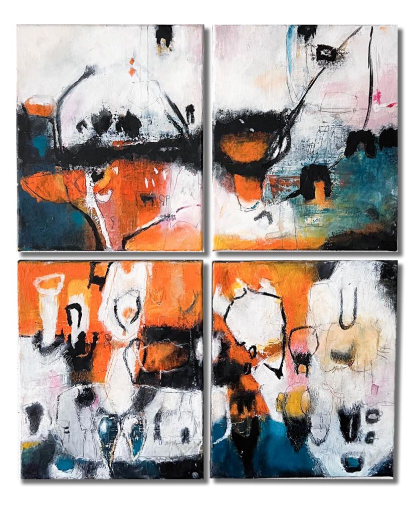 Sunset by the Sea, Set of 4 Paintings, 25 x 30 cm each, Mixed Media, 1680 € (Set of 4)