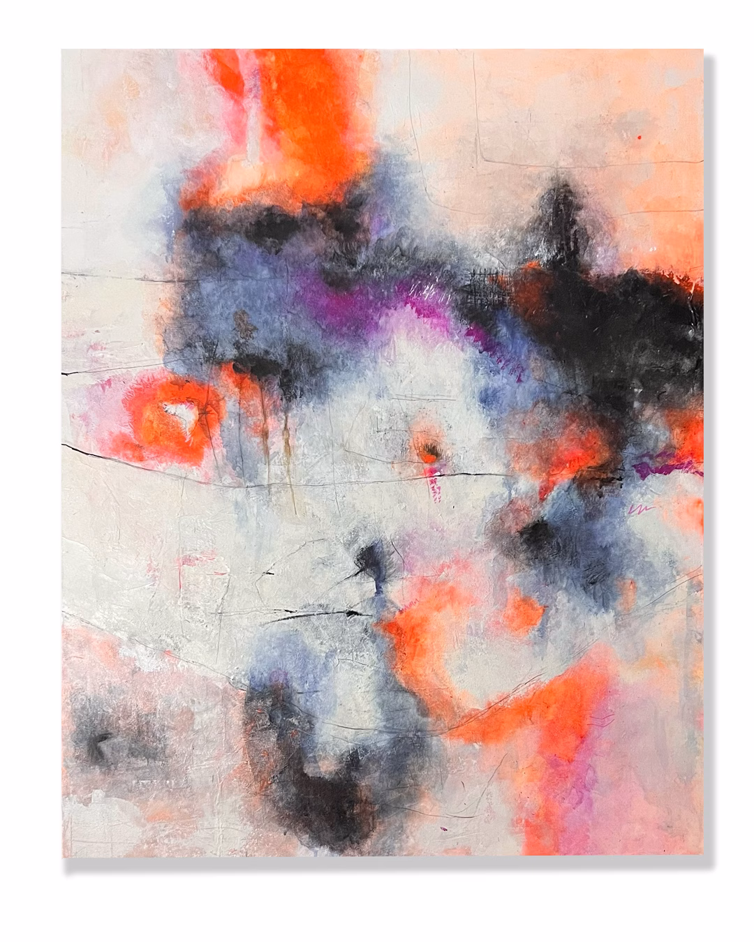 „Glowing Echoes“ Abstrakte Mixed-Media-Kunst von Christina Eva Walz, 80 x 100 x 4,5 cm