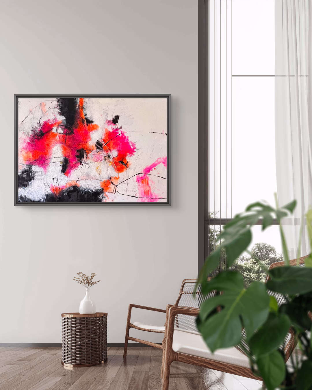 „Ignition Point“: Abstrakte Mixed-Media-Kunst von Christina Eva Walz, 70 x 100