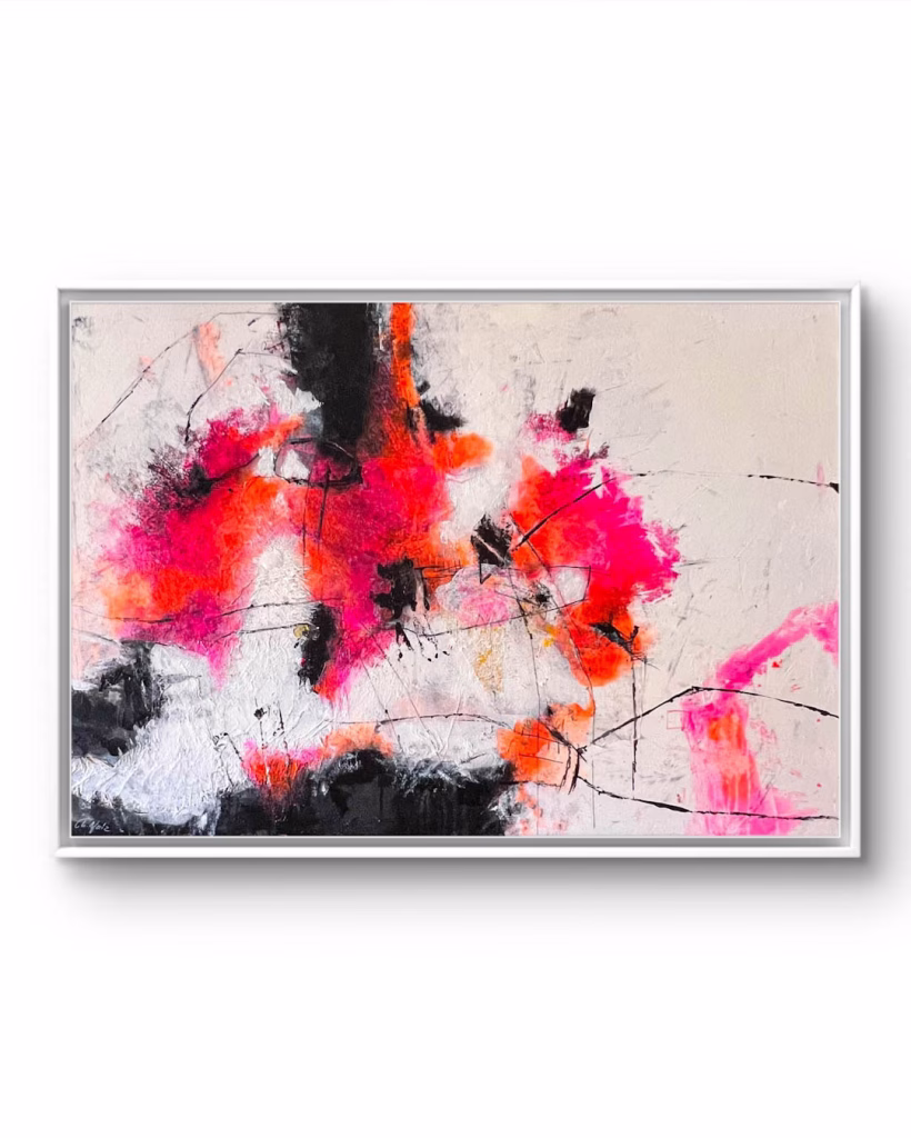 „Ignition Point“: Abstrakte Mixed-Media-Kunst von Christina Eva Walz, 70 x 100