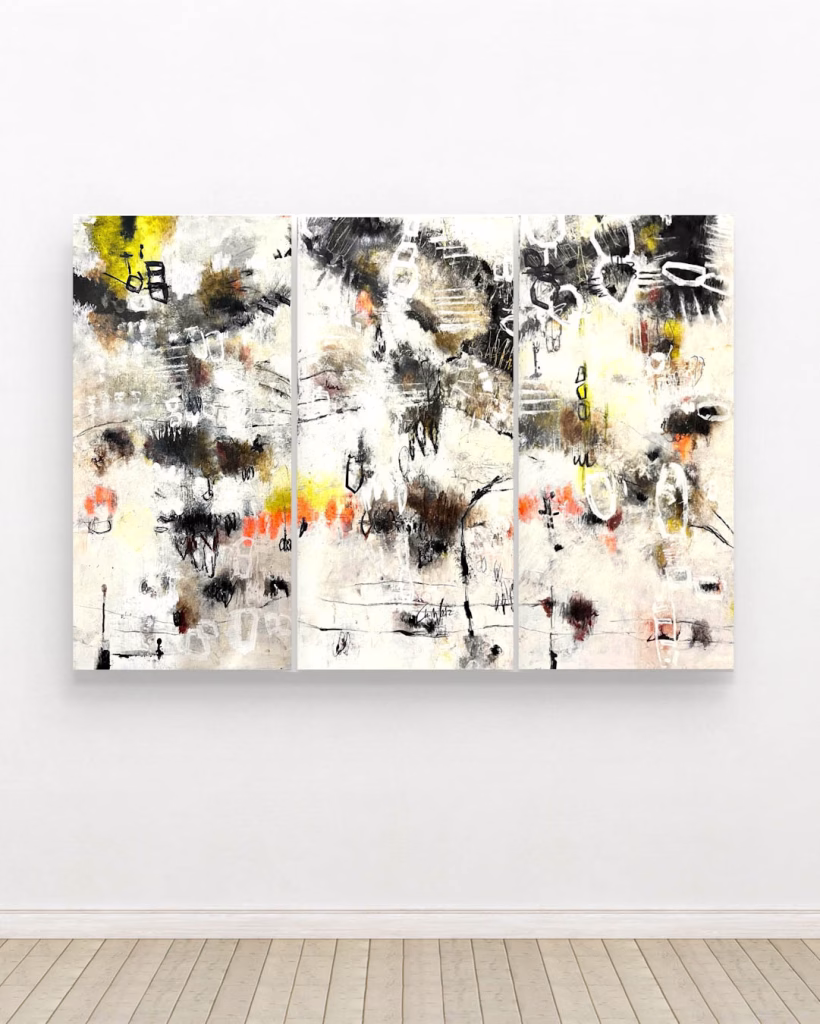 Stop Making Sense, Triptychon, je 50 x 100 cm (19.7 × 39.4 in), 2025