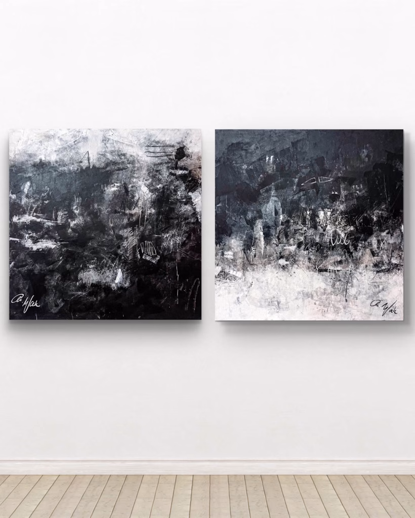 In Between– Horizons of Unity, Acrylic Painting on Canvas, Diptychon, je 90 x 90 cm, 2025