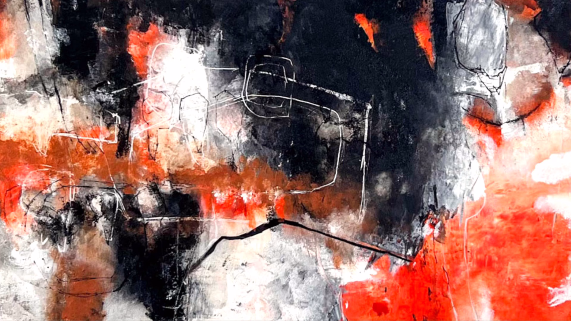 Abstraktes Acrylgemälde „Dramatic Garden“ (120 × 40 cm) in leuchtendem Orange, Schwarz und Weiß von Christina Eva Walz – Mixed-Media-Kunstwerk. Abstraktes Acrylgemälde „Dramatic Garden“ (120 × 40 cm) in leuchtendem Orange, Schwarz und Weiß von Christina Eva Walz – Mixed-Media-Kunstwerk.