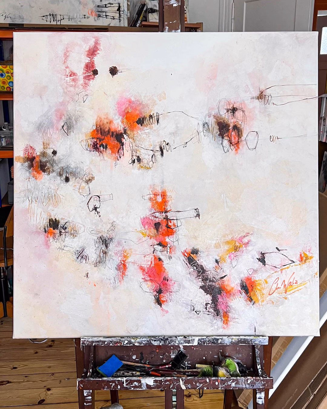 “Traces of a Lighter World”, Mixed Media on canvas 90 × 90 cm | 35.4 × 35.4 inches