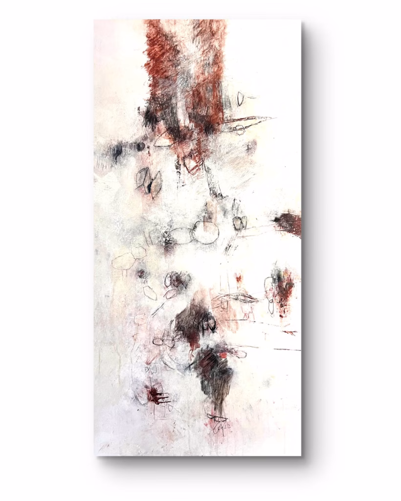What Darkness Releases, 100 x 50 cm, zartes Bild im Hochformat