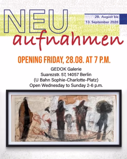 NEUaufnahmen 2026 — GEDOK Berlin ✨
➡️ Six new artistic voices, six individual perspectives — brought together in one exhibition.
I’m very happy to be part of NEUaufnahmen 2026, presenting my work alongside five newly admitted artists of GEDOK Berlin. A diverse exhibition with a focus on painting, complemented by jewellery and textile art.
28.08.–13.09.2026
📍 Galerie GEDOK Berlin
Suarezstraße 57, 14057 Berlin
Artists:
- Amelia Nin @amelia.nin.artist 
- Beate Brinkmann @galerie.beate.brinkmann 
- Christina Eva Walz @walz.art 
- Henriette Müller @henriette.berlin 
- Maku @makuazu 
- Silke Thal @silkethal.artist 
• Opening: Friday, 28 August, 7 pm
• Reading: Sunday, 30 August, 4 pm — Ingeborg Bachmann
• Finissage: Sunday, 13 September, 4 pm
Opening hours: Wed–Sun, 2–6 pm
Come by, discover six very different artistic positions — and see my work in the gallery. I’d love to see you there. 🖤
#GEDOKBerlin #NEUaufnahmen2026 #ContemporaryArt #BerlinArt #walzart